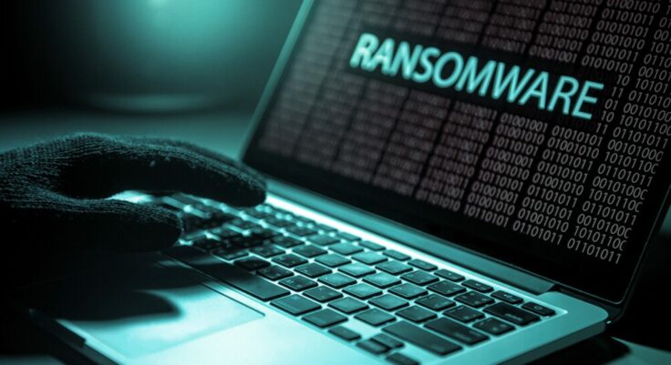 Close-up view of a computer screen displaying the word 'ransomware' against a darker background. This image highlights the threat of ransomware, evoking the challenges of cybersecurity and the need to protect data.